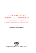 Copertina  Studi sull'Umbria medievale e umanistica. In ricordo di Olga Marinelli, Pier Lorenzo Meloni, Ugolino Nicolini