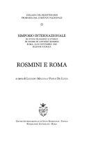 Copertina  Rosmini e Roma. Simposio internazionale di studi filosofici e storici in onore di Antonio Rosmini Roma, 26-29 novembre 1998. Sezione storica