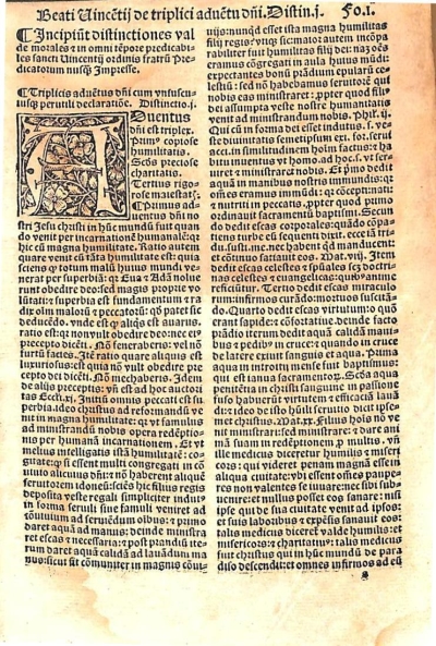 Copertina  [Aurei sermones fructuosissimi]. Incipiunt distinctiones valde morales et in omni tempore predicabiles sancti Vincentij ordinis fratrum predicatorum nusque impresse.  