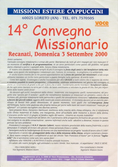 Copertina  14° Convegno Missionario : Recanati, Domenica 3 Settembre 2000
