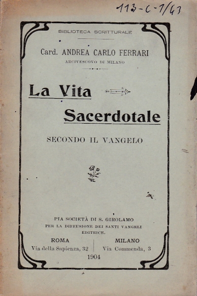 Copertina  La vita sacerdotale secondo il vangelo 