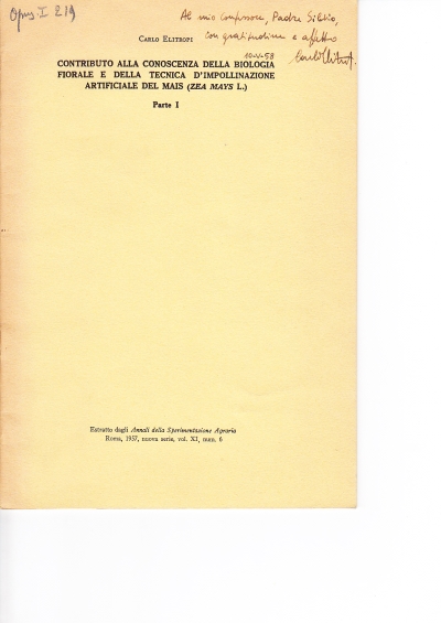 Copertina  Contributo alla conoscenza della biologia fiorale e della tecnica d'impollinazione artificiale del mais (Zea Mays L.). Parte I
