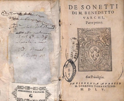 Copertina  De sonetti di M. Benedetto Varchi, Parte prima.