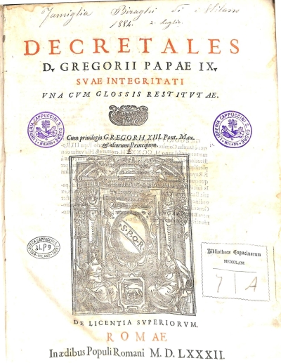 Copertina  Decretales D. Gregorii Papae IX. Svam integritati vna cvm glossis restitvtae