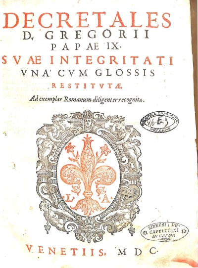 Copertina  Decretales D. Gregorii Papae IX svae integritati vna’ cvm glossis restitvtae, Ad exemplar Romanum diligenter recognitae.