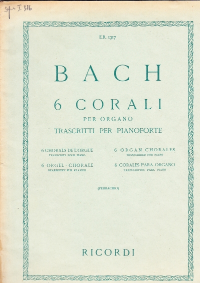 Copertina  6 Corali per organo trascritti per pianoforte