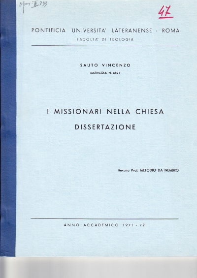Copertina  I missionari nella Chiesa. Dissertazione