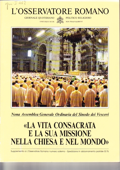 Copertina  \\La vita consacrata e la sua missione nella Chiesa e nel mondo\\. Nona Assemblea Generale Ordinaria del Sinodo dei Vescovi (2-29 ottobre 1994)
