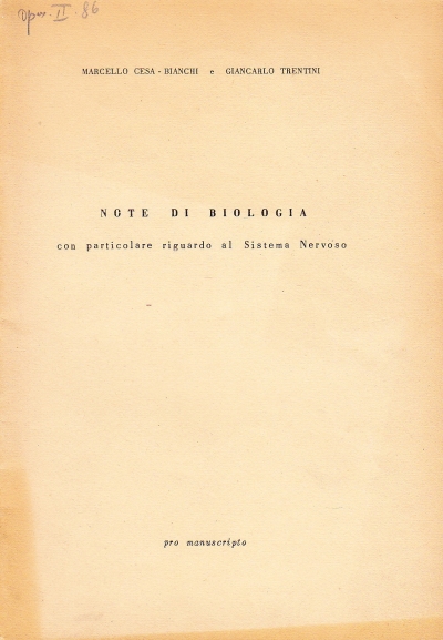 Copertina  Note di biologia con particolare riguardo al Sistema Nervoso