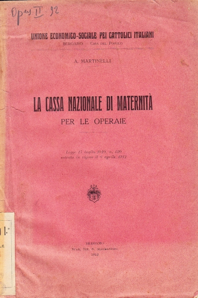 Copertina  La Cassa Nazionale di maternità per le operaie