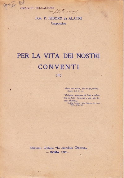 Copertina  Per la vita dei nostri conventi (II)