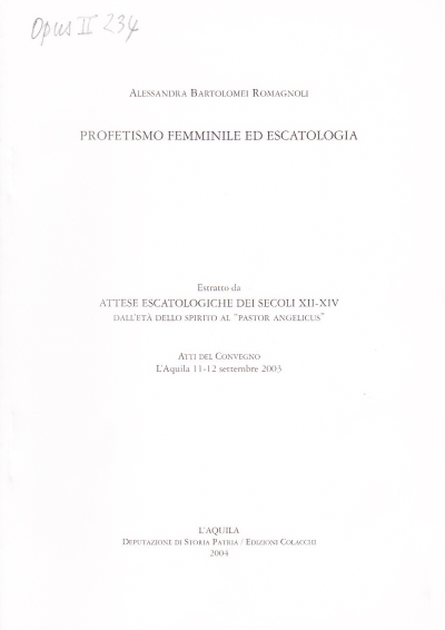 Copertina  Profetismo femminile ed escatologia