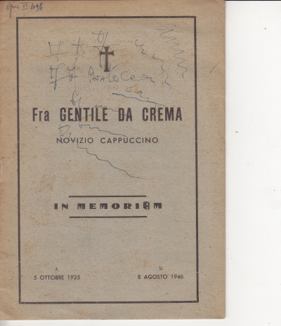 Copertina  Fra Gentile da Crema, novizio cappuccino. In memoriam