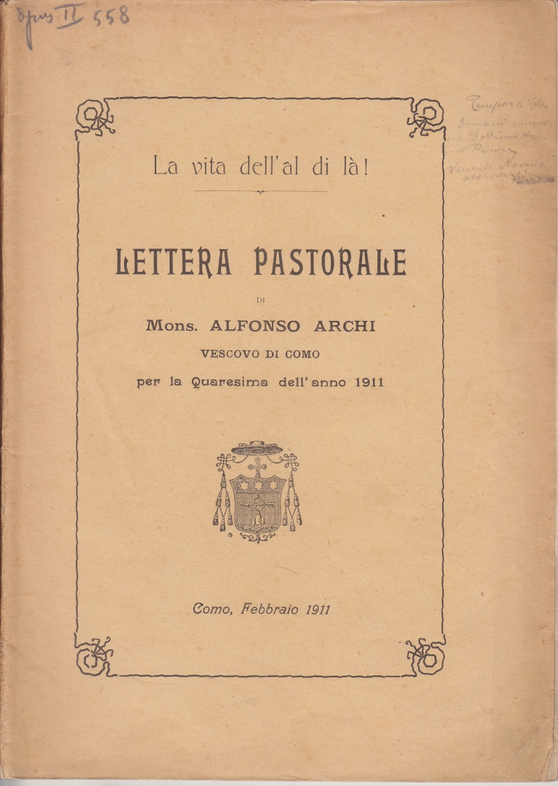 Copertina  La vita dell'al di là! Lettera pastorale... per la quaresima dell'anno 1911
