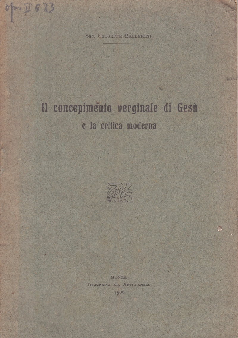 Copertina  Il concepimento verginale di Gesù e la critica moderna
