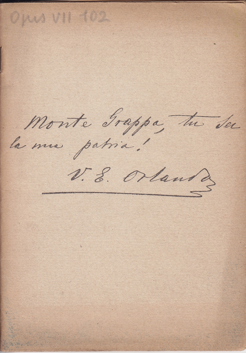 Copertina  Monte Grappa, tu sei la mia patria! Discorso pronunziato alla Camera dei Deputati da S.E. l'on. Vittorio Emanuele Orlando, Presidente del Consiglio dei Ministri, nella seduta del 23 febbraio e 4 marzo 1918