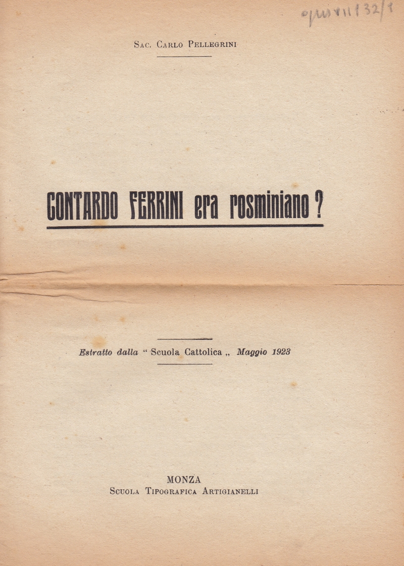 Copertina  Contardo Ferrini era rosminiano?