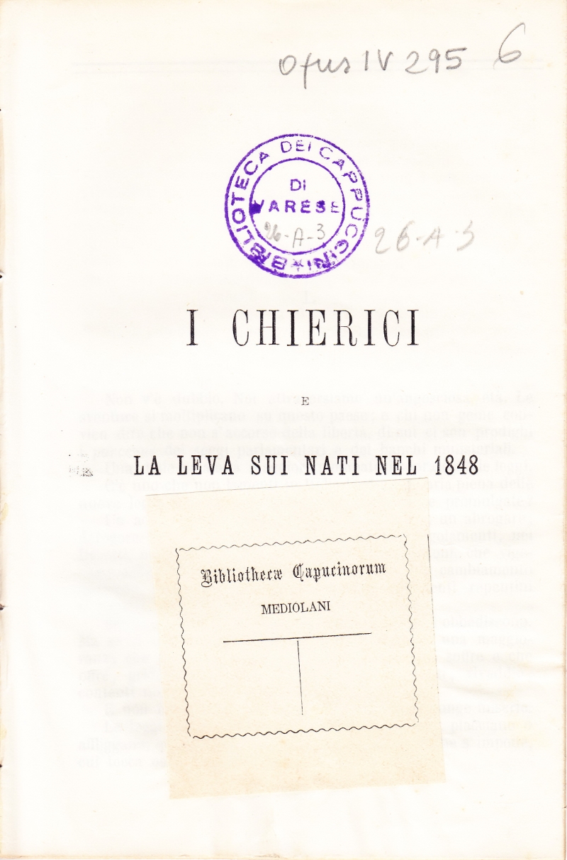 Copertina  I chierici e la leva sui nati nel 1848