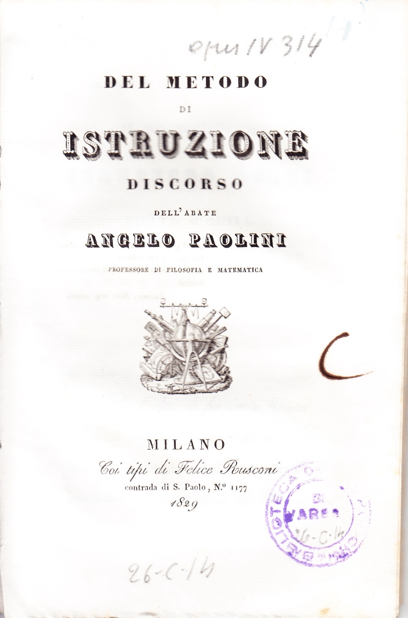 Copertina  Del metodo di istruzione. Discorso