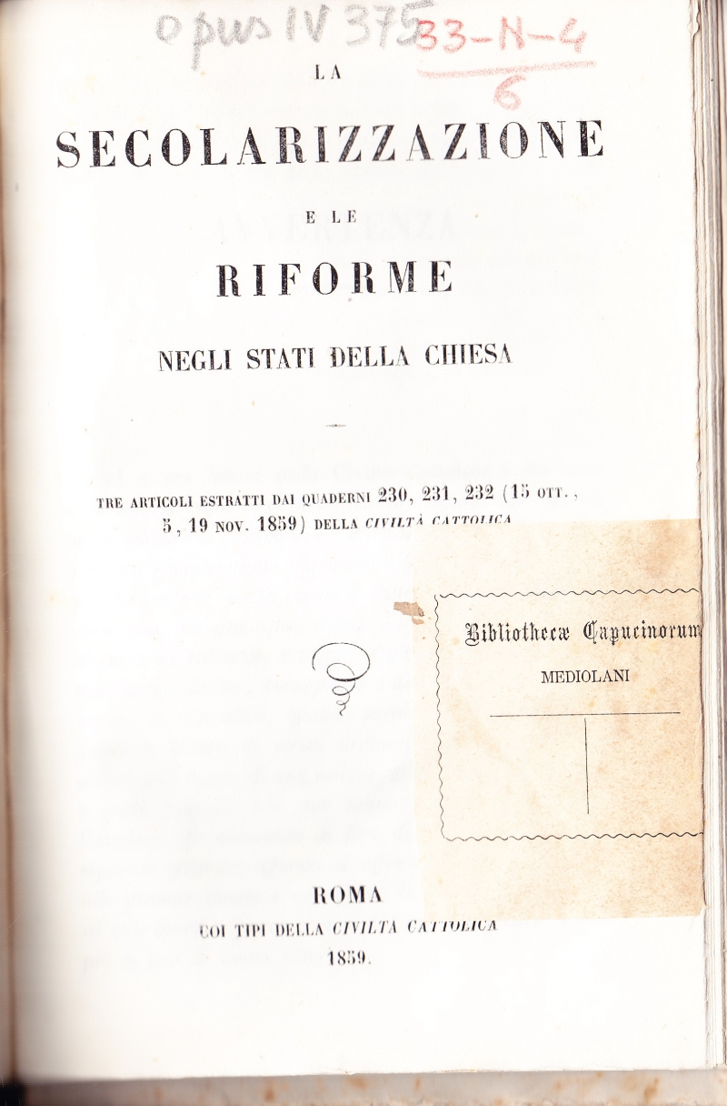 Copertina  La secolarizzazione e le riforme negli Stati della Chiesa