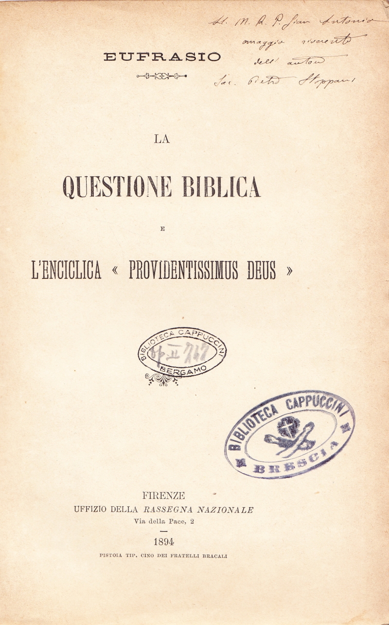 Copertina  La questione biblica e l'Enciclica \\Providentissimus Deus\\