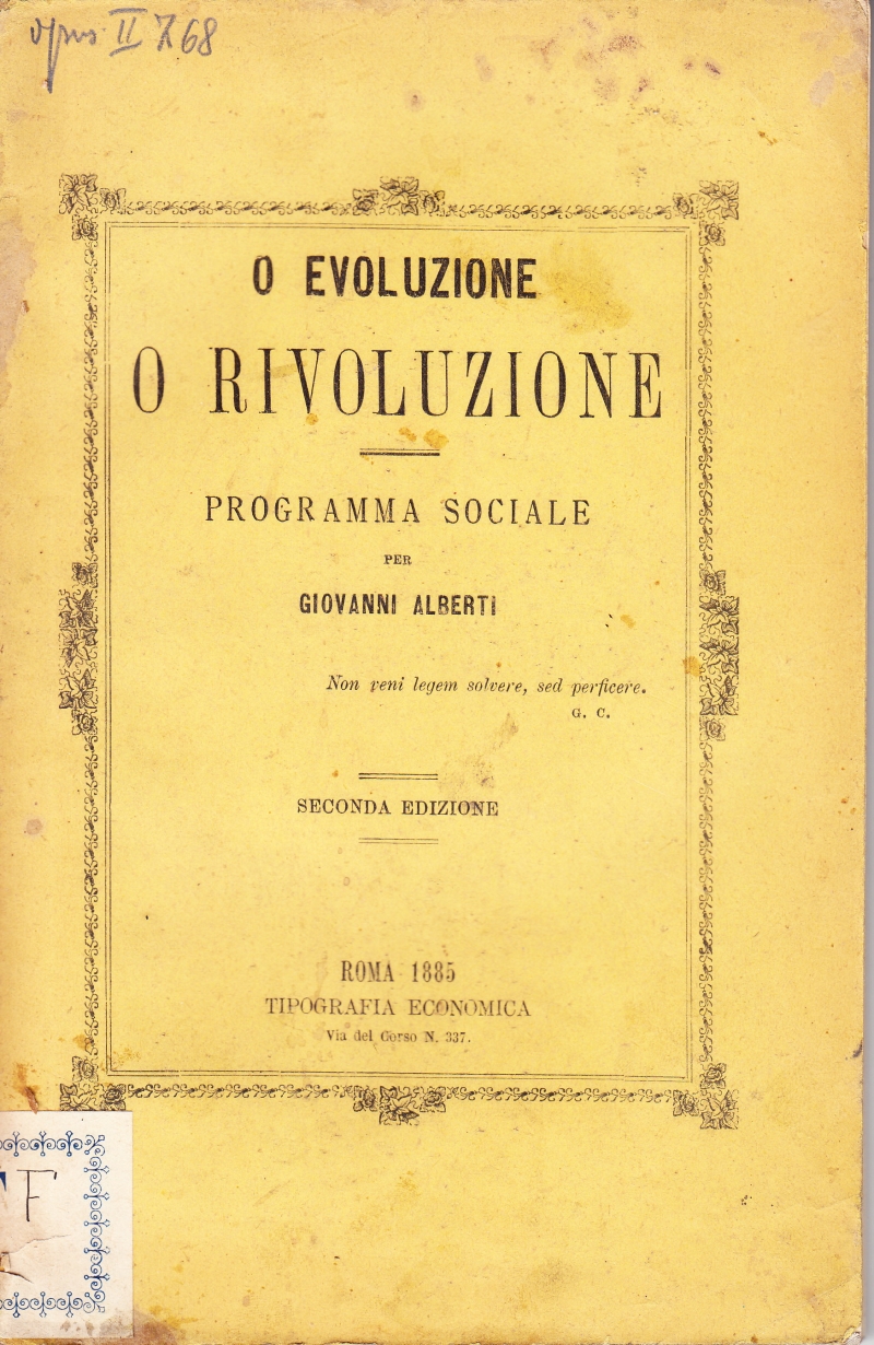 Copertina  O evoluzione o rivoluzione. Programma sociale