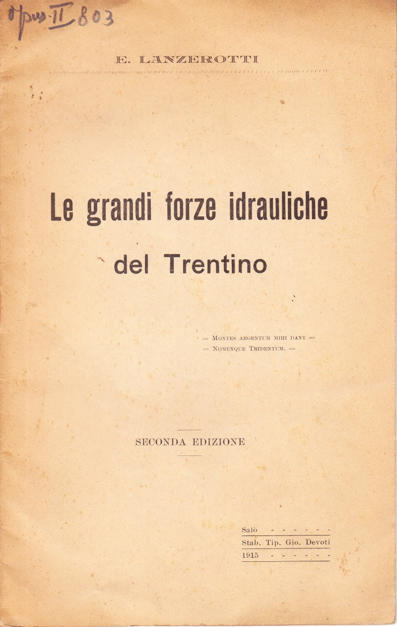 Copertina  Le grandi forze idrauliche del Trentino