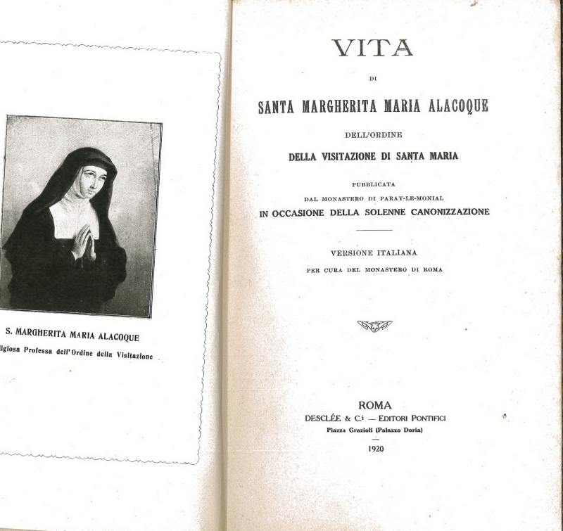 Copertina  Vita di Santa Margherita Maria Alacoque dell'Ordine della Visitazione di Santa Maria pubblicata dal monastero di Paray-Le-Monial in occasione della solenne canonizzazione. Versione italiana...