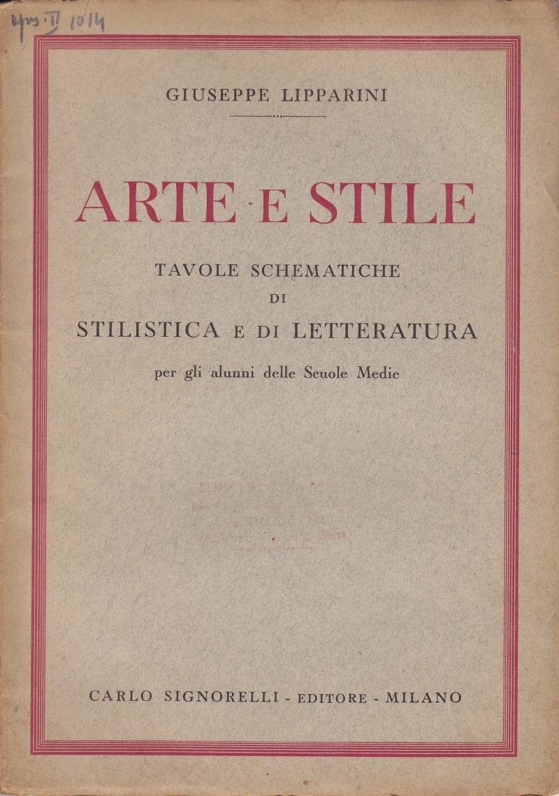 Copertina  Arte e stile. Tavole schematiche di stilistica e di letteratura per gli alunni delle Scuole Medie