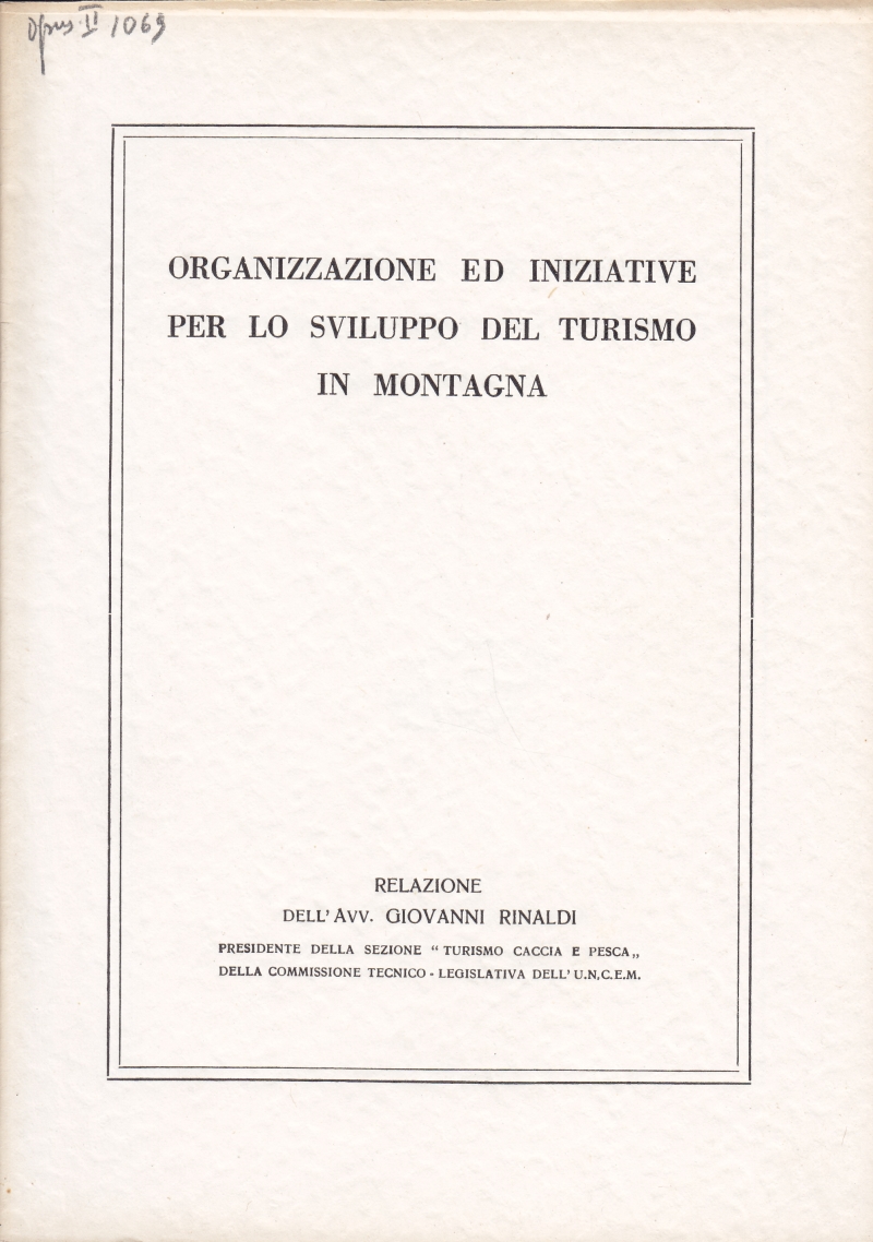 Copertina  Organizzazione ed iniziative per lo sviluppo del turismo in montagna