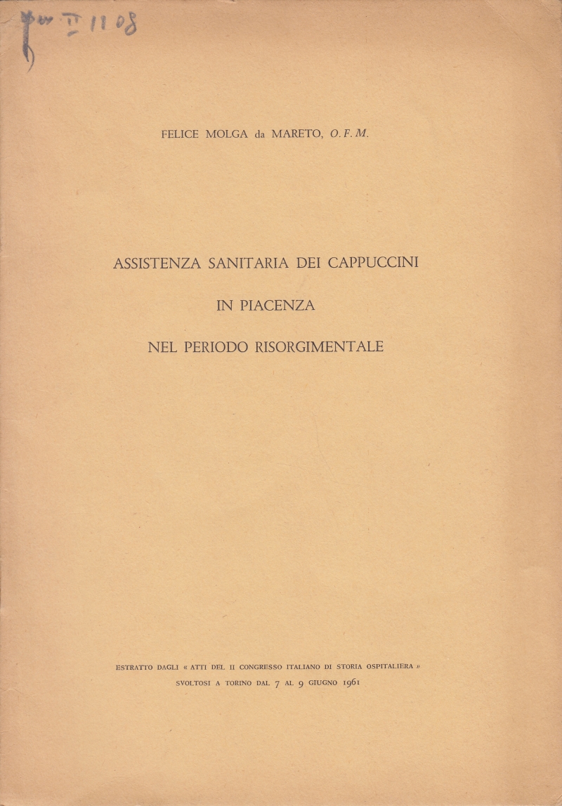 Copertina  Assistenza sanitaria dei Cappuccini in Piacenza nel periodo risorgimentale