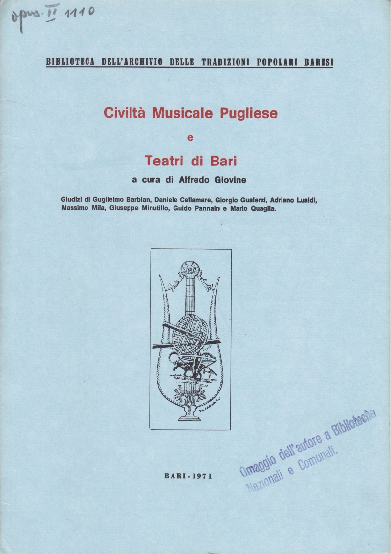 Copertina  Civiltà Musicale Pugliese e Teatri di Bari