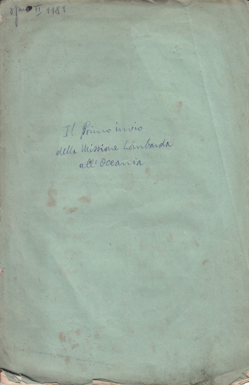 Copertina  Il primo invio della Missione Lombarda all'Oceania