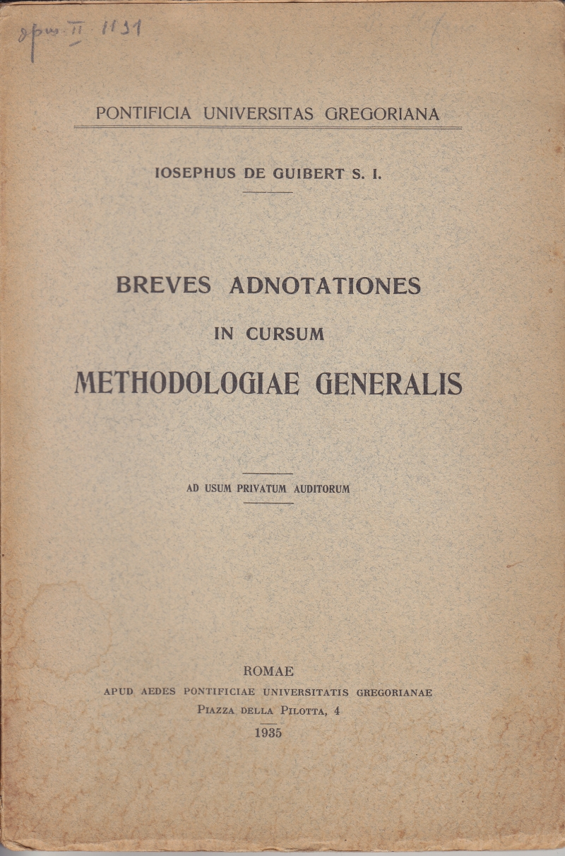 Copertina  Breves adnotationes in cursum Methodologiae Generalis