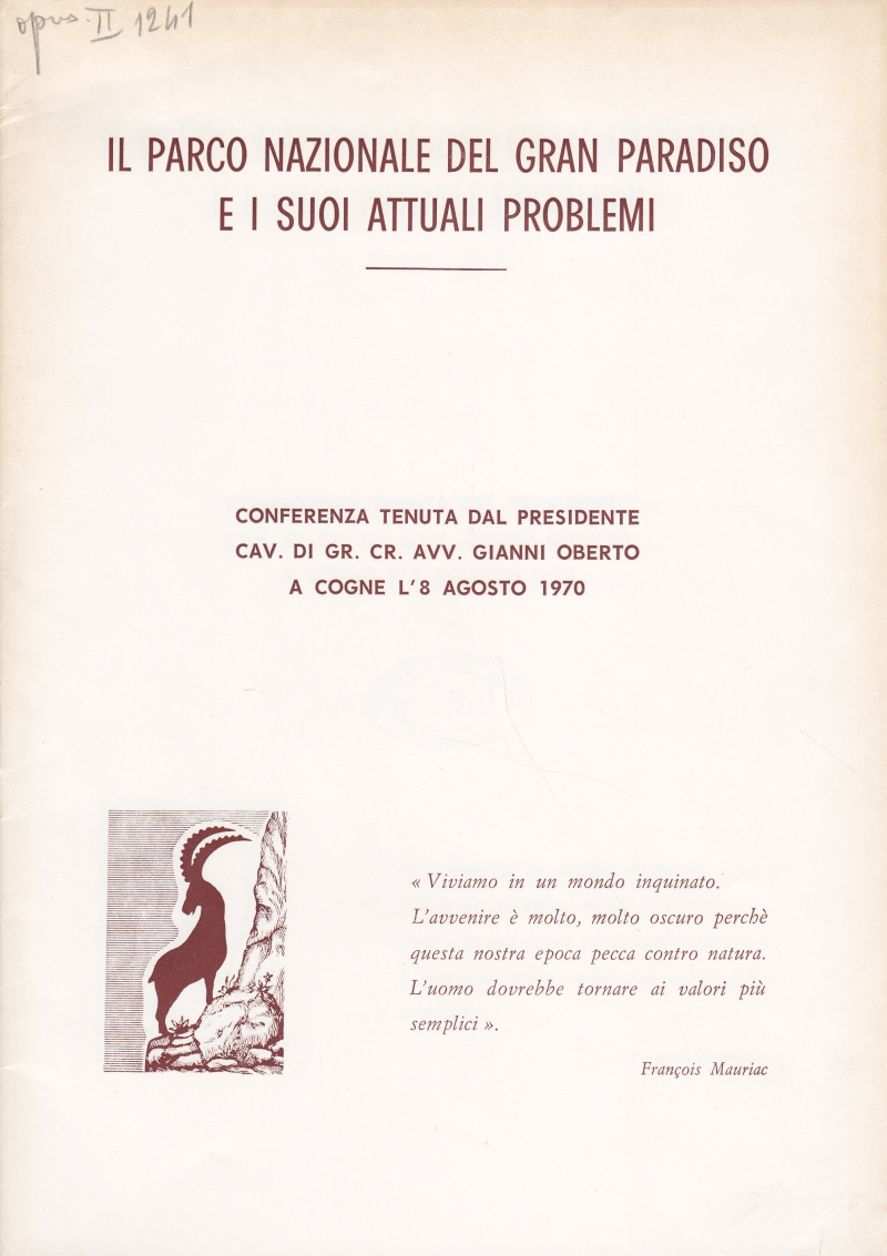 Copertina  Il Parco Nazionale del Gran Paradiso e i suoi attuali problemi