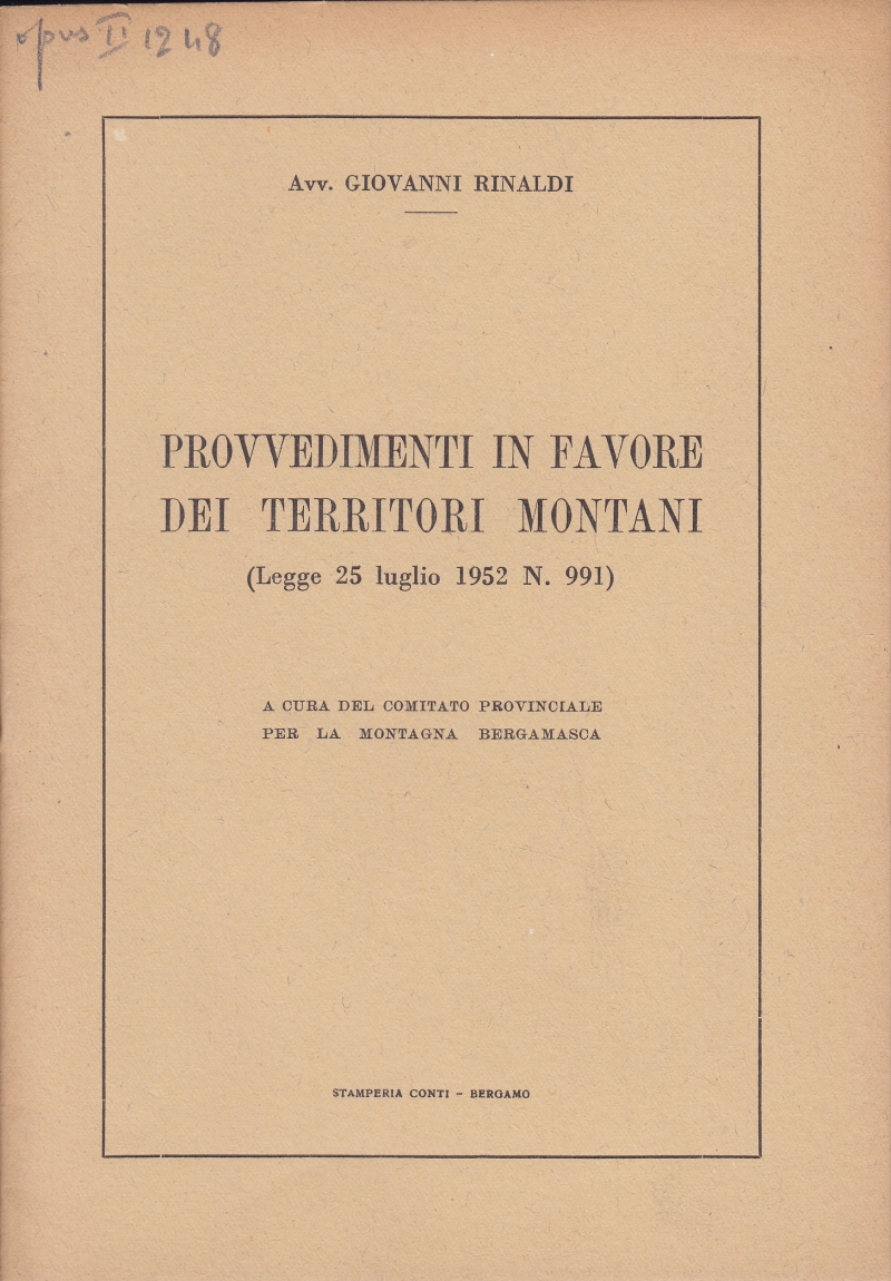 Copertina  Provvedimenti in favore dei territori montani (Legge 25 luglio 1952 N. 991)