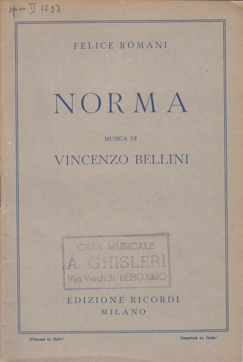 Copertina  Norma. Tragedia lirica in due atti