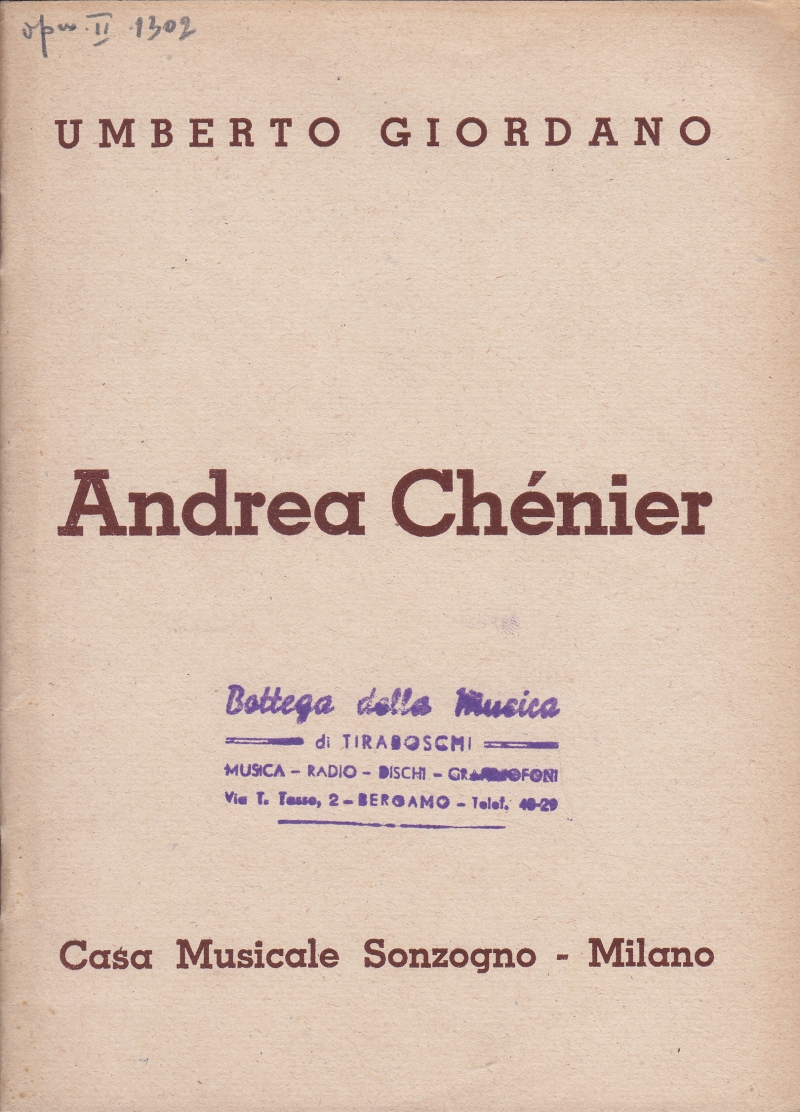 Copertina  Andrea Chénier. Dramma di ambiente storico in quattro quadri