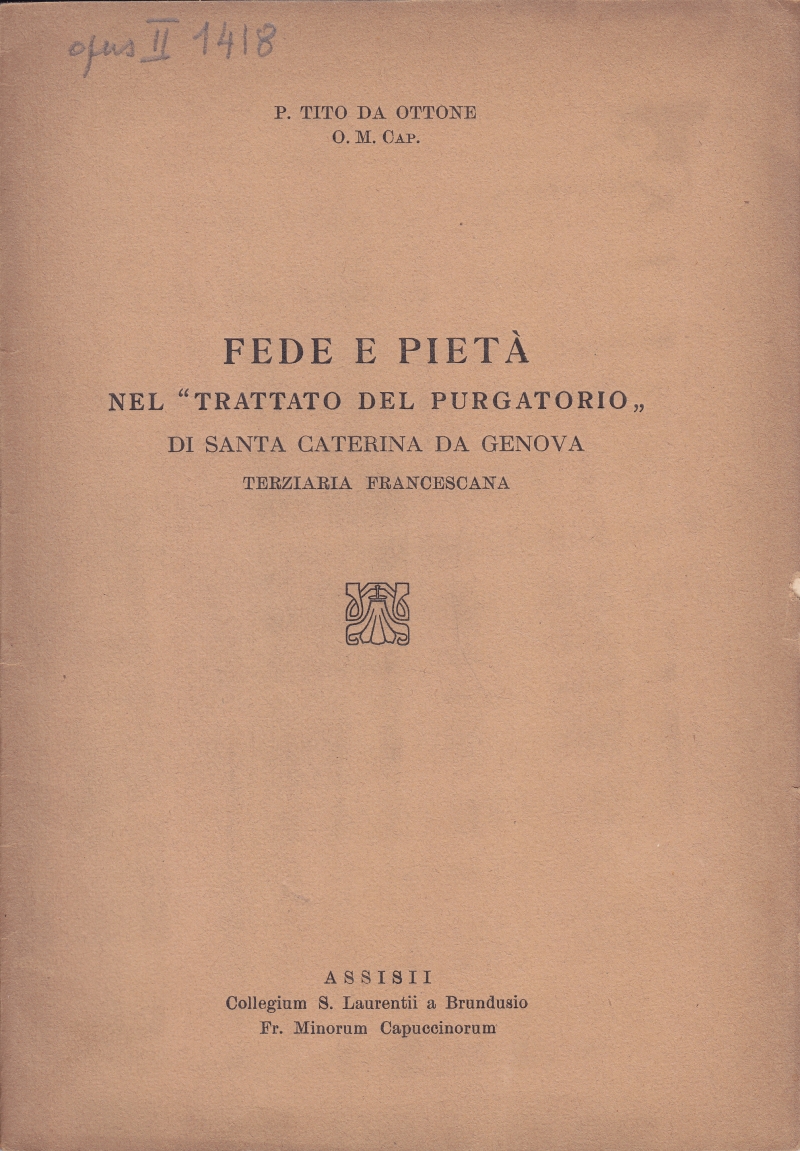 Copertina  Fede e pietà nel \\Trattato del Purgatorio\\ di santa Caterina da Genova terziaria francescana