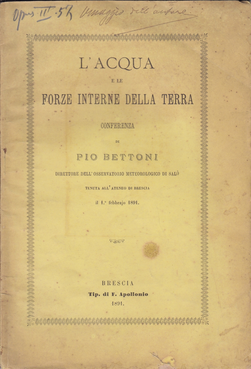 Copertina  L'acqua e le forze interne della terra