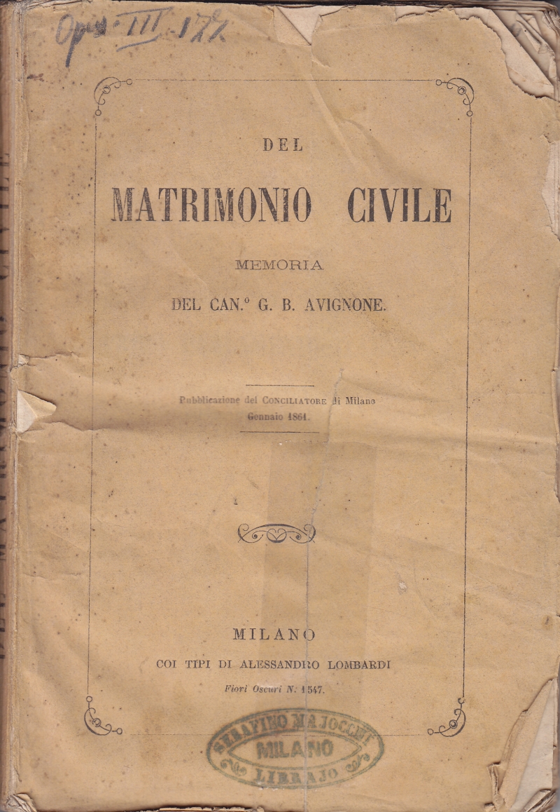 Copertina  Del matrimonio civile