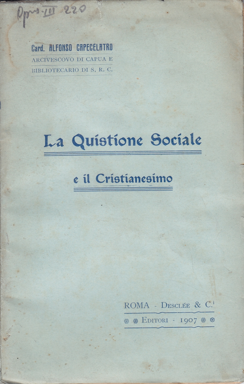 Copertina  La Questione Sociale e il Cristianesimo