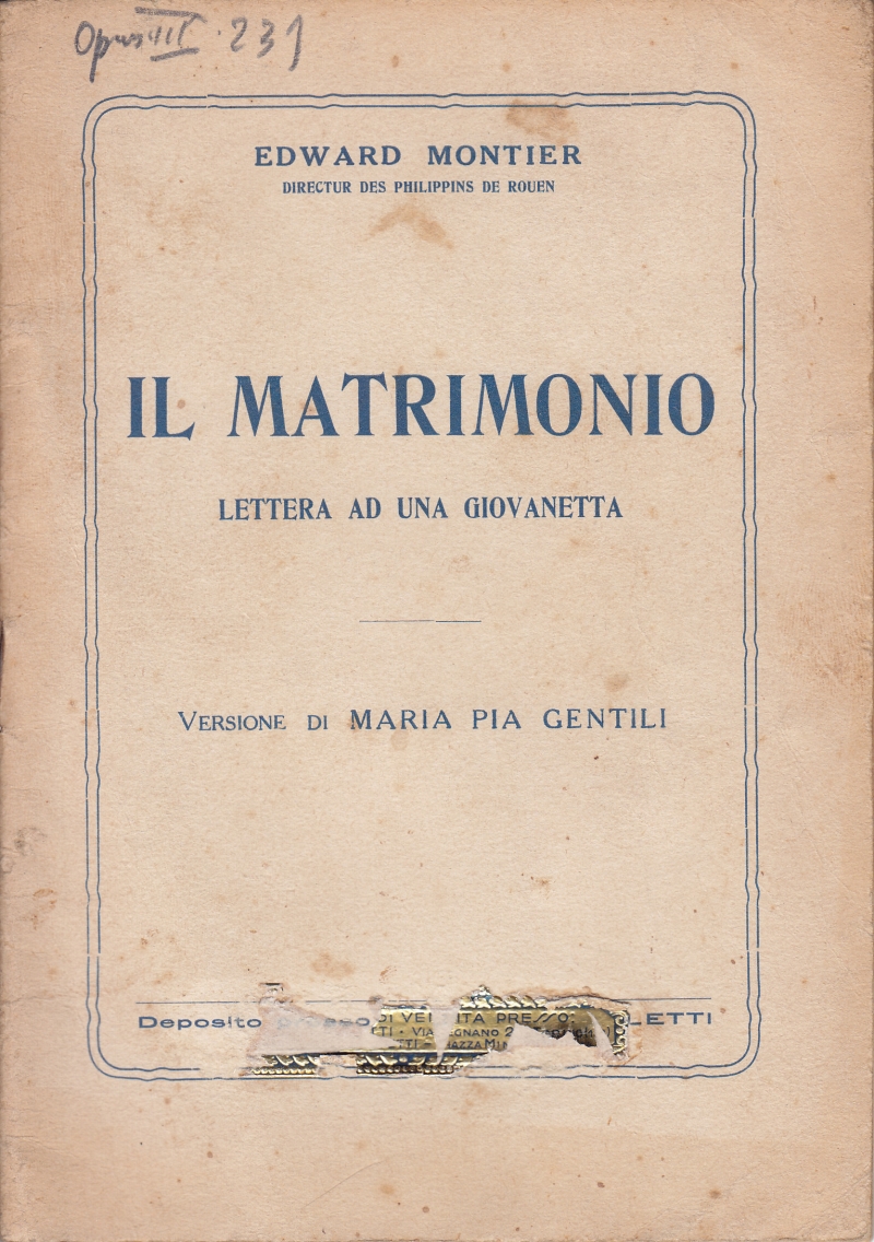 Copertina  Il Matrimonio. Lettera ad una giovanetta