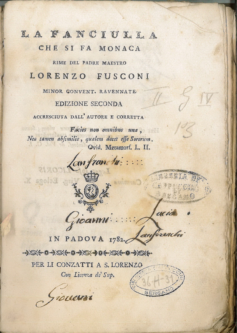 Copertina  La fanciulla che si fa monaca. Rime...