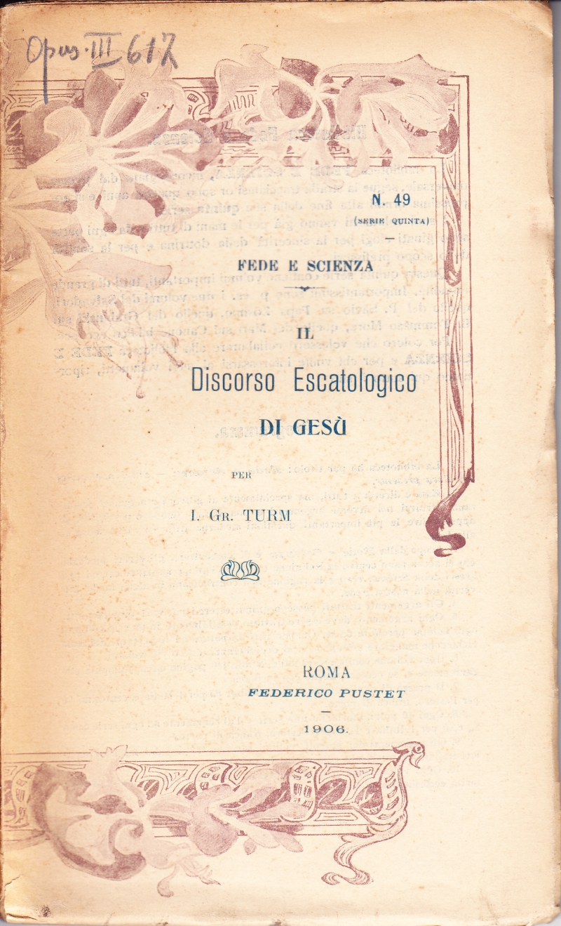 Copertina  Il discorso escatologico di Gesù. Matteo XXIV-XXV (Marco XIII ; Luca XXI)