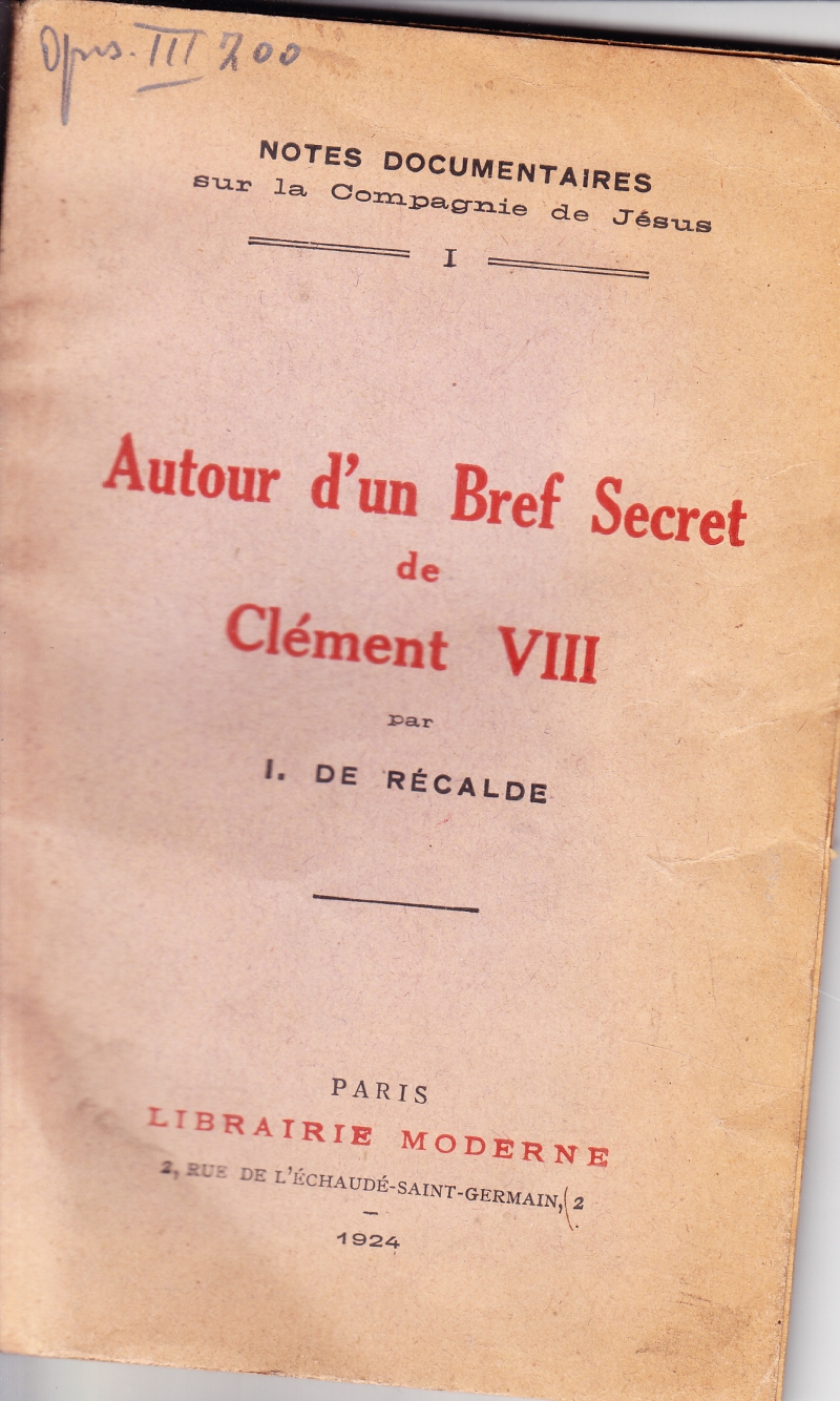 Copertina  Autour d'un Bref Secret de Clément VIII
