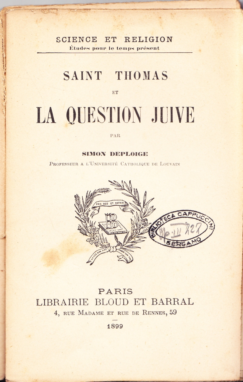 Copertina  Saint Thomas et la Question Juive