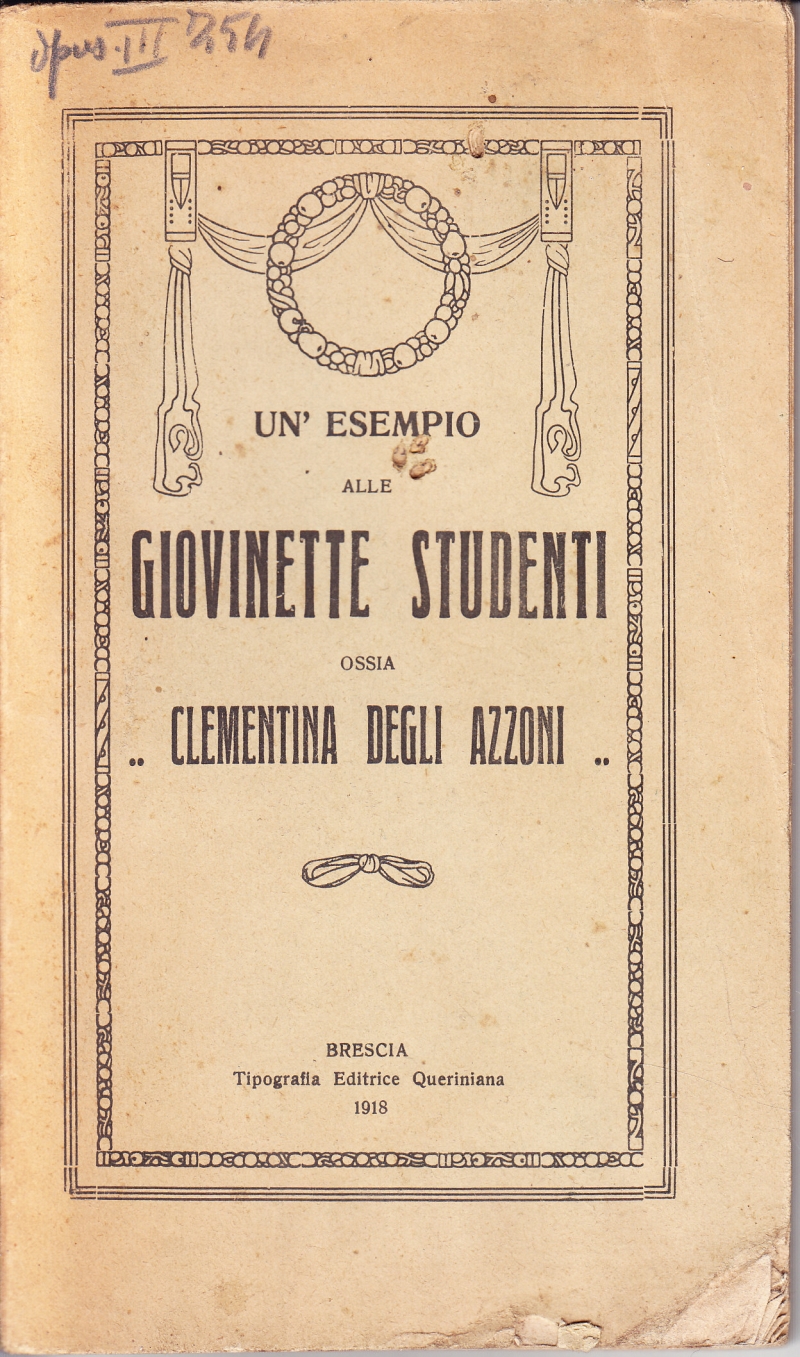 Copertina  Un esempio alle giovinette studenti ossia Clementina Degli Azzoni