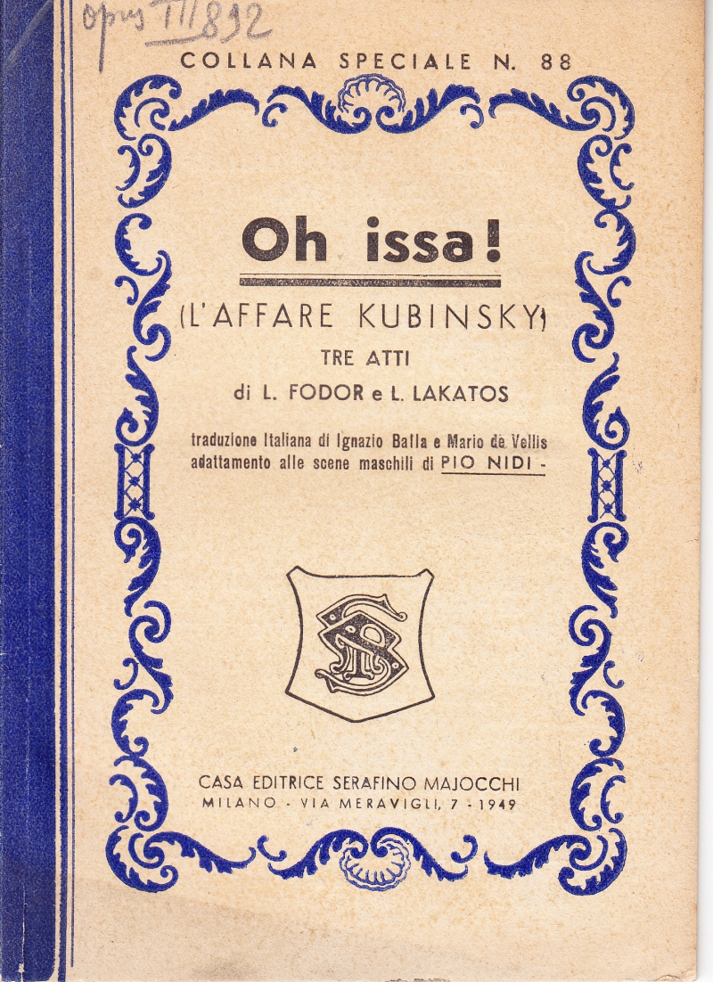 Copertina  Oh issa! (L'Affare Kubinsky). Tre Atti