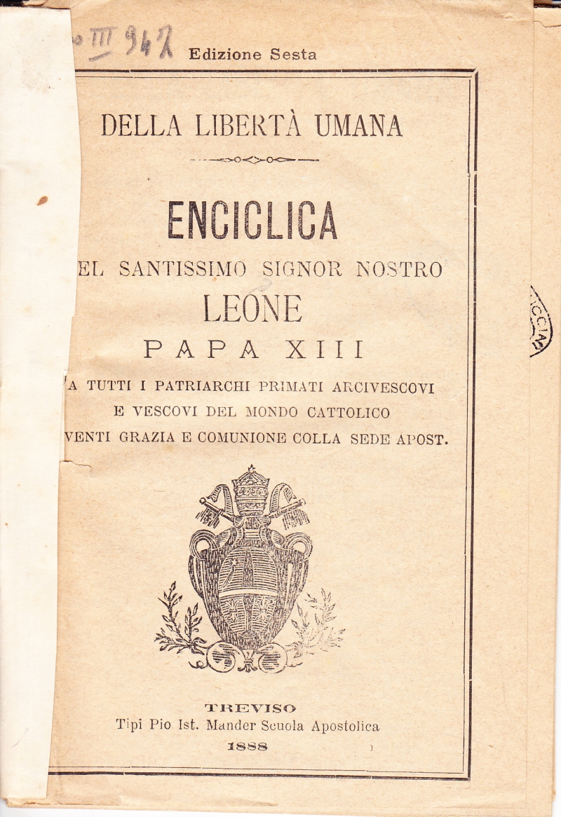 Copertina  Della libertà umana. Enciclica 